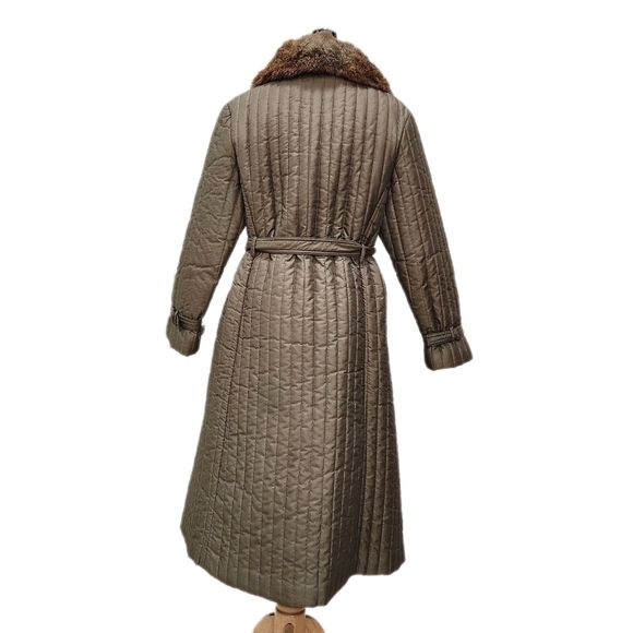 Vintage 70s Quilted Long Coat Rabbit Fur, Sage, US Women's Large (listing as) - Picture 3 of 14